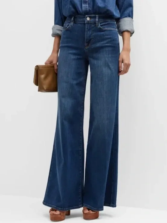 Frame High Rise Le Palazzo Wide Leg Jeans in Orlena - Picture 1 of 15